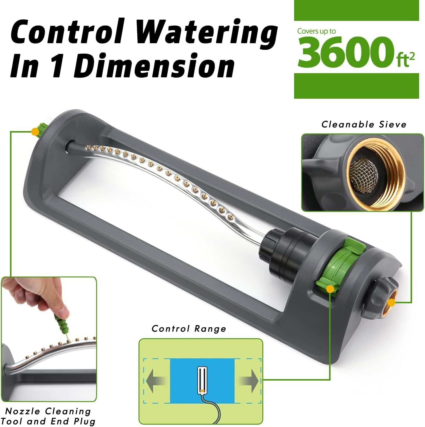 18-Hole Automatic Oscillating Lawn Sprinkler, Adjustable Garden Watering Sprayer for Grass, Flowers, Yard, Farm, Courtyard and Vegetable Garden Irrigation, Easy Outdoor Watering Tool