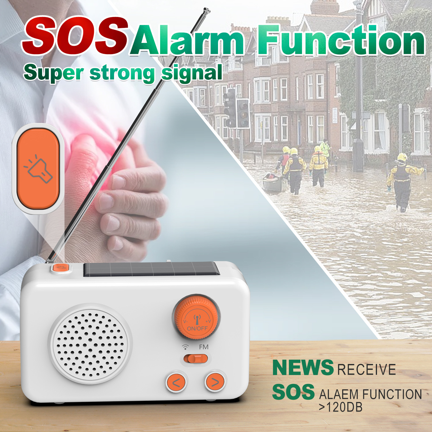 Solar Emergency Radio with Power Bank, Hand Crank Generator and LED Flashlight, Portable FM Radio with Solar Charging, Rechargeable Radio for Camping, Travel, Outdoor Survival and Disaster Preparednes