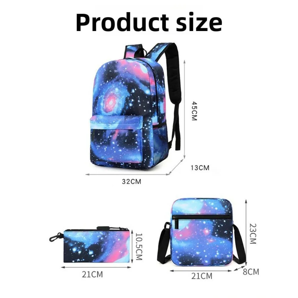 3PCS Galaxy School Backpack Set for Boys and Girls, Large Capacity Student Bookbag with Shoulder Bag and Pencil Case, Lightweight School Bag for Primary, Secondary School, Travel and Daily Use