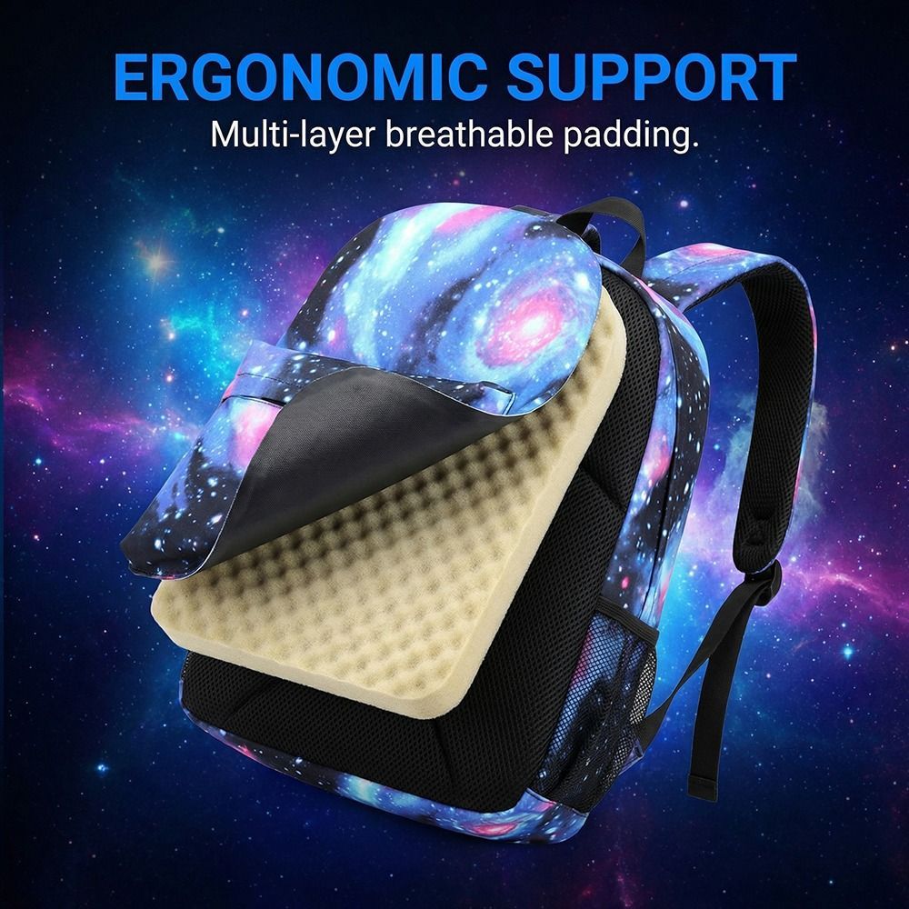 3PCS Galaxy School Backpack Set for Boys and Girls, Large Capacity Student Bookbag with Shoulder Bag and Pencil Case, Lightweight School Bag for Primary, Secondary School, Travel and Daily Use