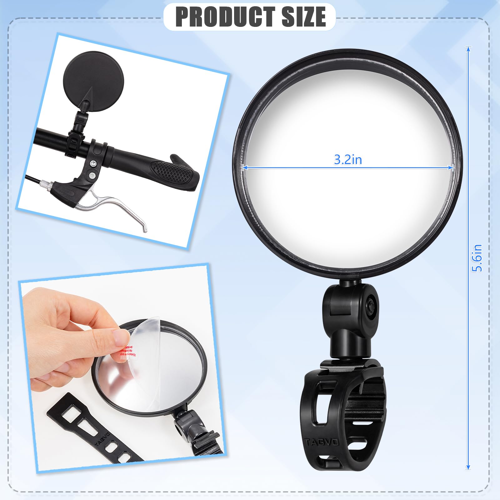 Electric Bike Rear View Mirrors 2PCS 360° Rotatable Wide Angle Convex Mirrors for E-Bike Bicycle Scooter MTB Commuter Bike Handlebar Safety Rearview Mirror Easy Installation Shockproof Accessories