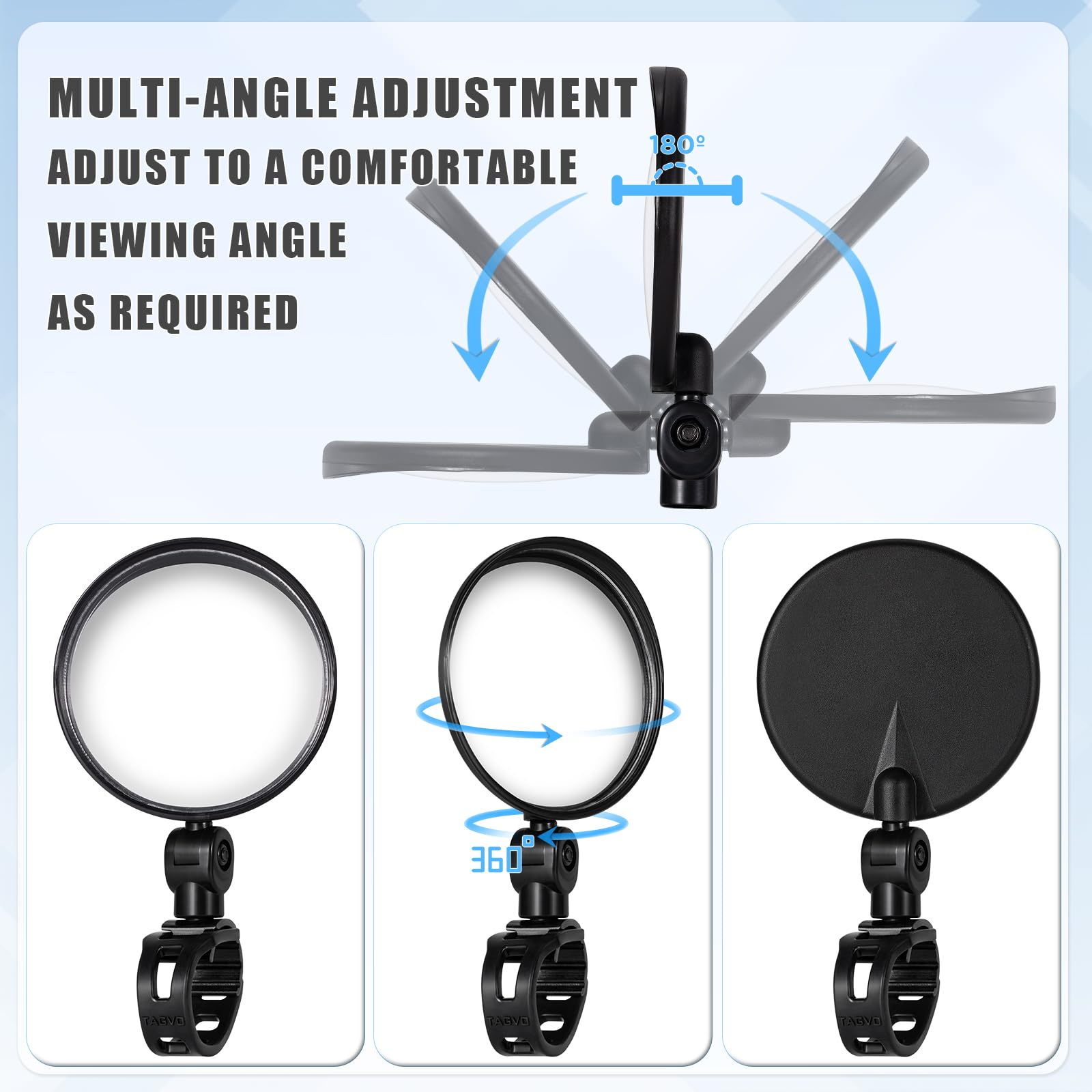 Electric Bike Rear View Mirrors 2PCS 360° Rotatable Wide Angle Convex Mirrors for E-Bike Bicycle Scooter MTB Commuter Bike Handlebar Safety Rearview Mirror Easy Installation Shockproof Accessories