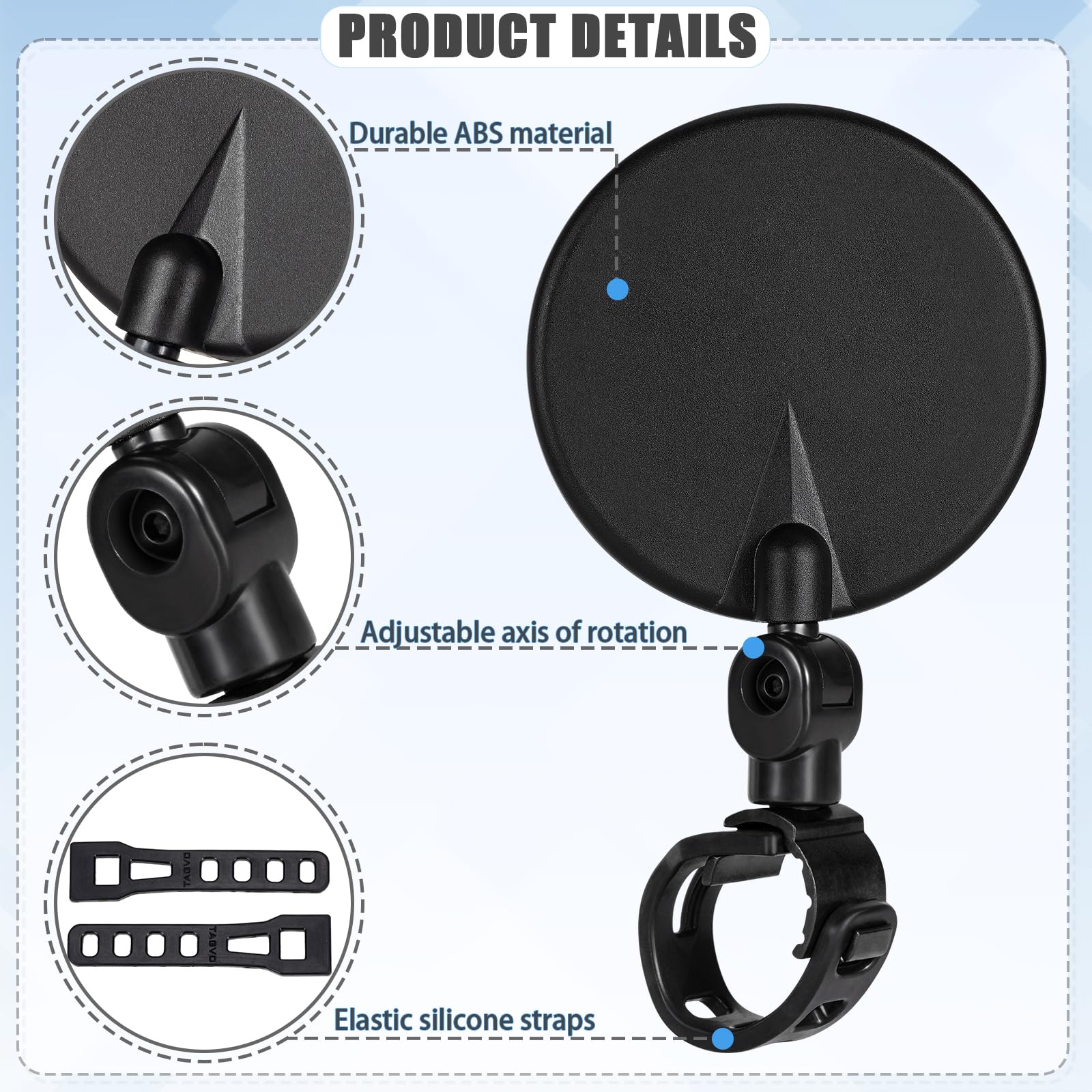 Electric Bike Rear View Mirrors 2PCS 360° Rotatable Wide Angle Convex Mirrors for E-Bike Bicycle Scooter MTB Commuter Bike Handlebar Safety Rearview Mirror Easy Installation Shockproof Accessories