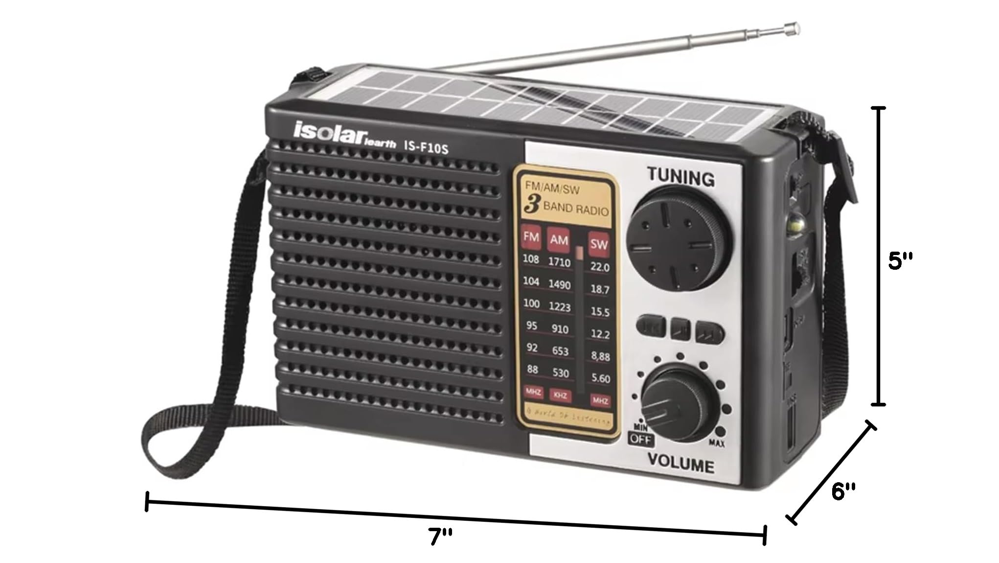 Solar FM Radio Bluetooth Speaker MP3 Player with LED Flashlight, Rechargeable Audio Player, USB TF Card Support, Loud Sound, Long Battery Life for Camping, Travel, Outdoor, Home and Emergency Use