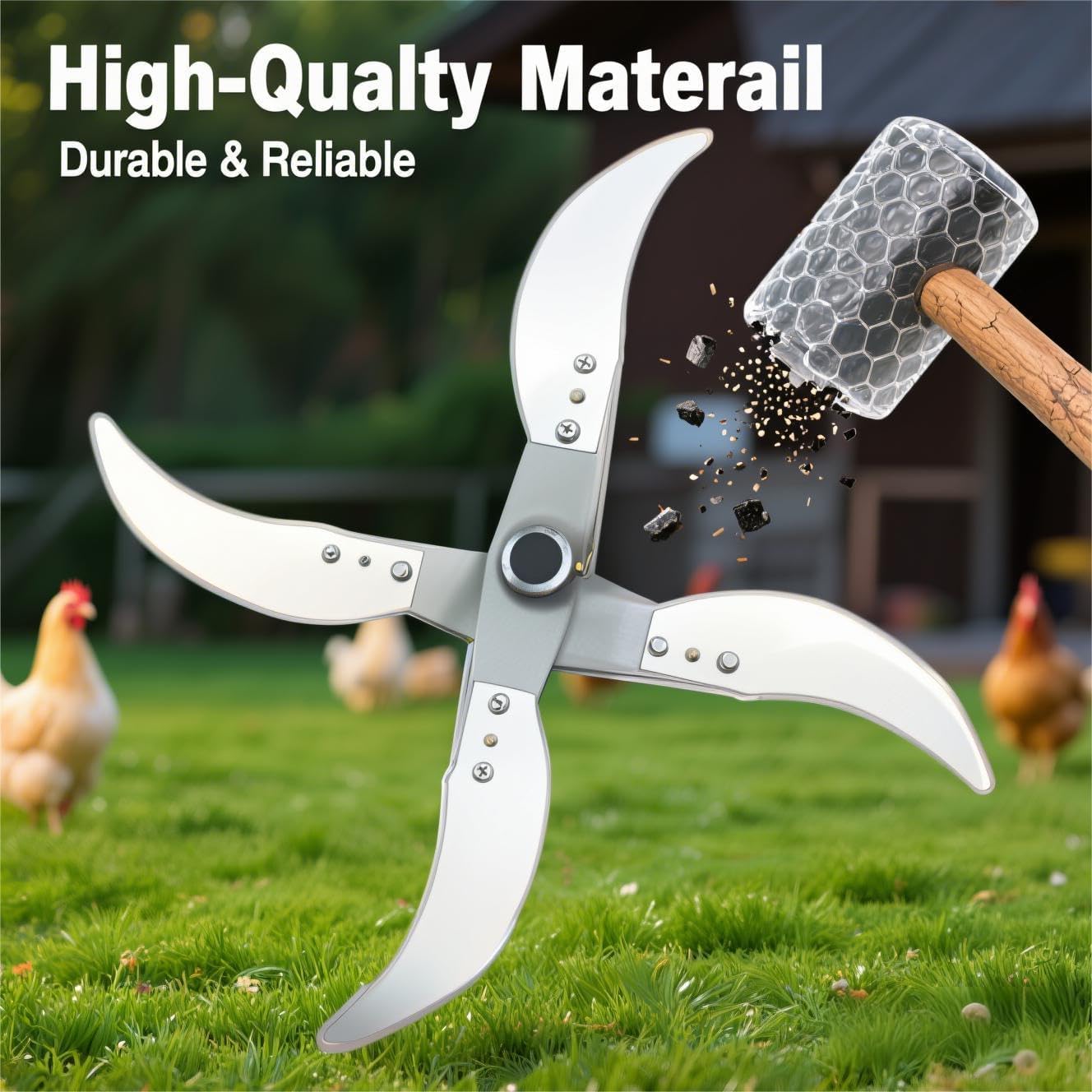 Electric Drill Grass Cutter Conversion Kit with Thickened Steel Blade, Blade Holder Base and Shaft Rod, DIY Chaff and Vegetable Shredder Attachment for Chicken, Poultry and Livestock Feed