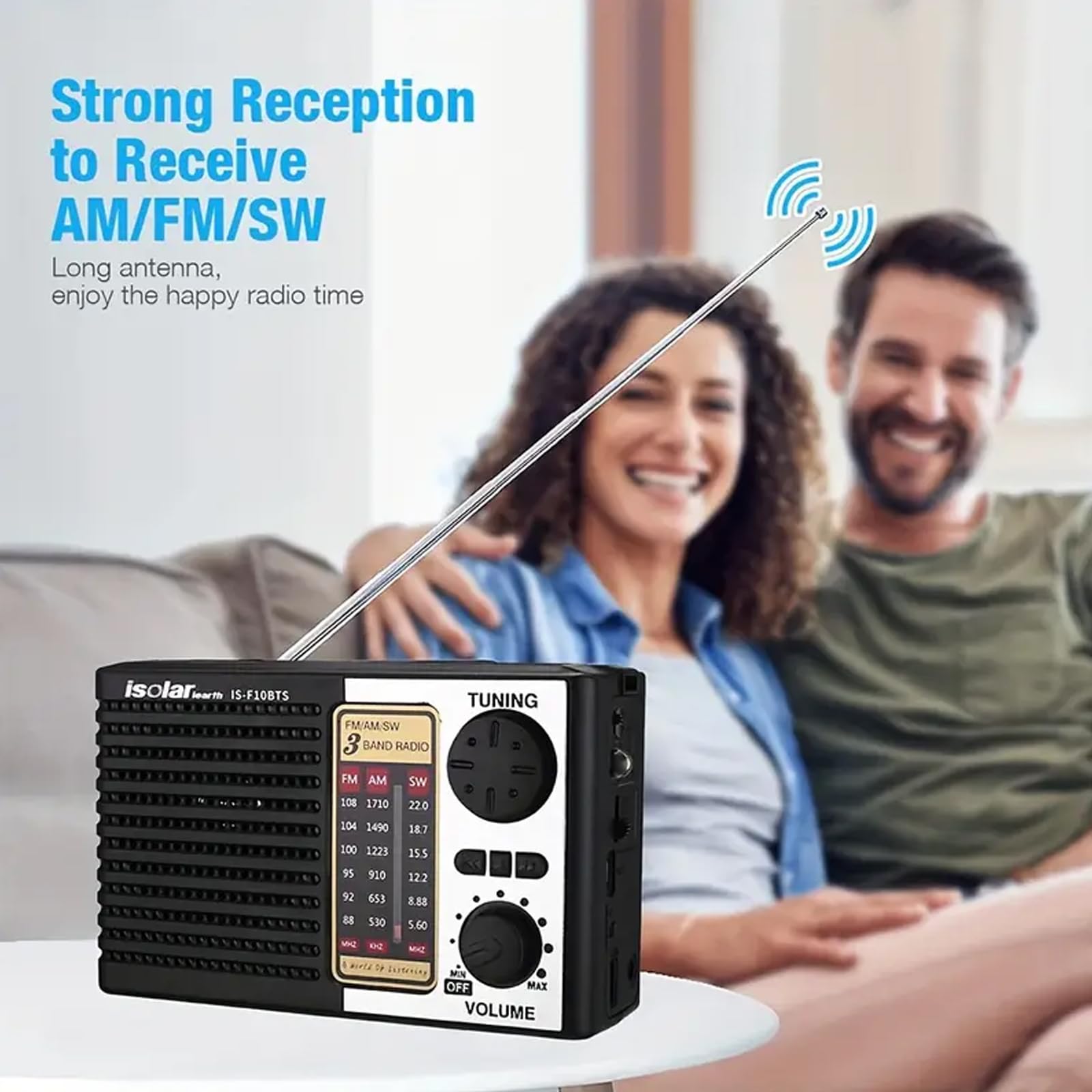 Solar FM Radio Bluetooth Speaker MP3 Player with LED Flashlight, Rechargeable Audio Player, USB TF Card Support, Loud Sound, Long Battery Life for Camping, Travel, Outdoor, Home and Emergency Use
