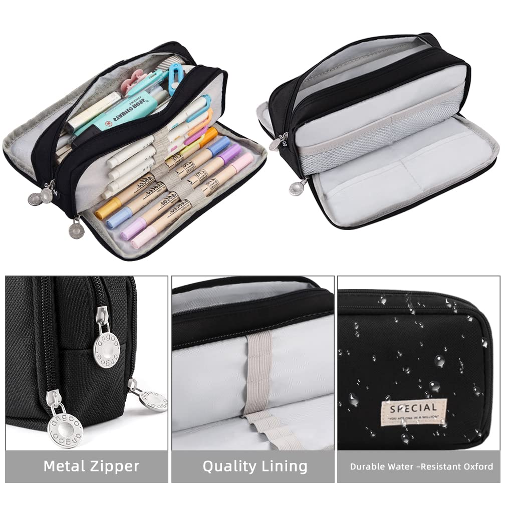 Large Capacity Pencil Case with 3 Compartments, Durable Oxford Pencil Pouch Organizer for Students, Boys and Girls School Supplies, Pen Holder Makeup Storage Bag