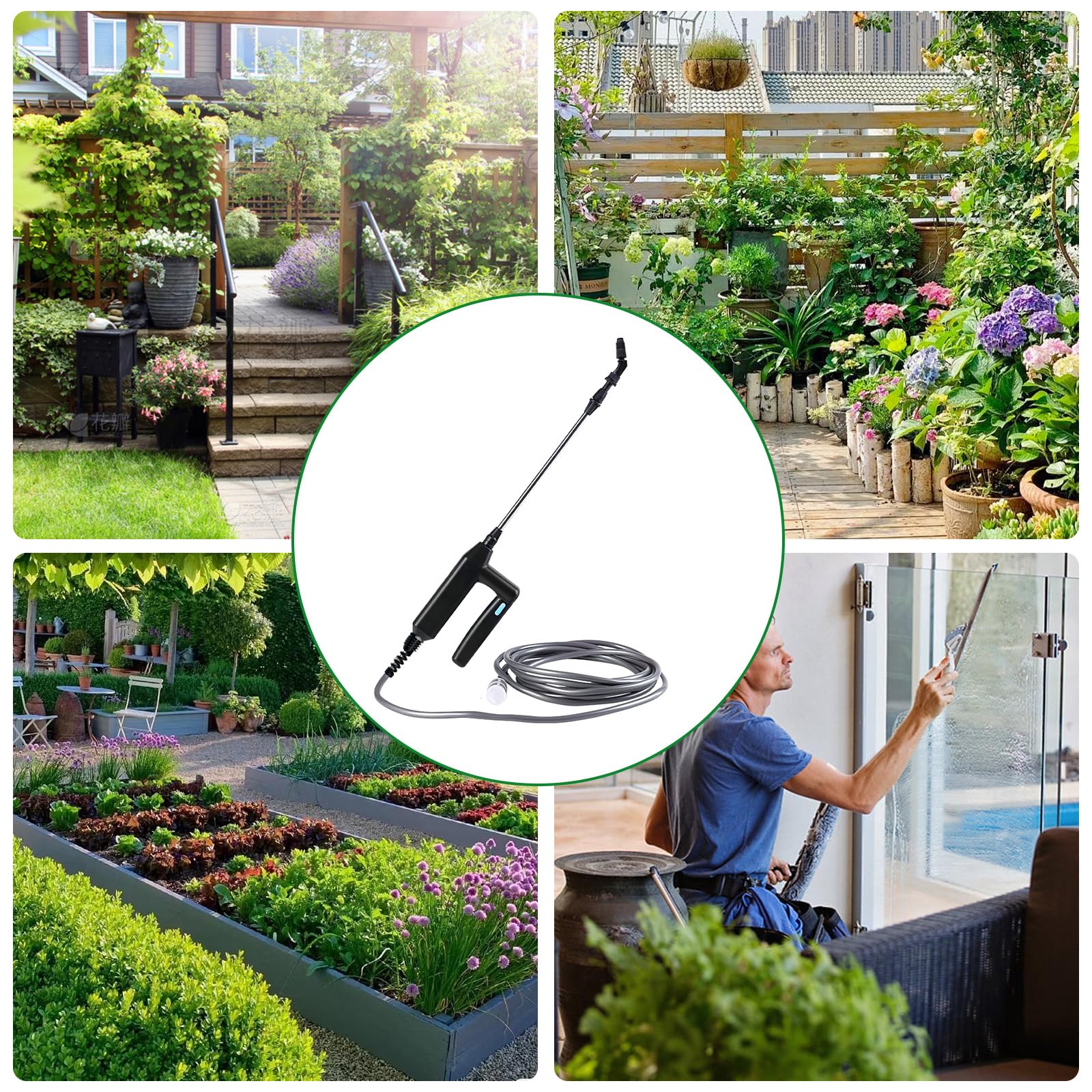 Rechargeable Garden Sprayer, Battery Powered Portable Plant Sprayer with Telescopic Wand, 3m Hose and 3 Nozzles for Lawn, Garden, Weed and Farm Spraying