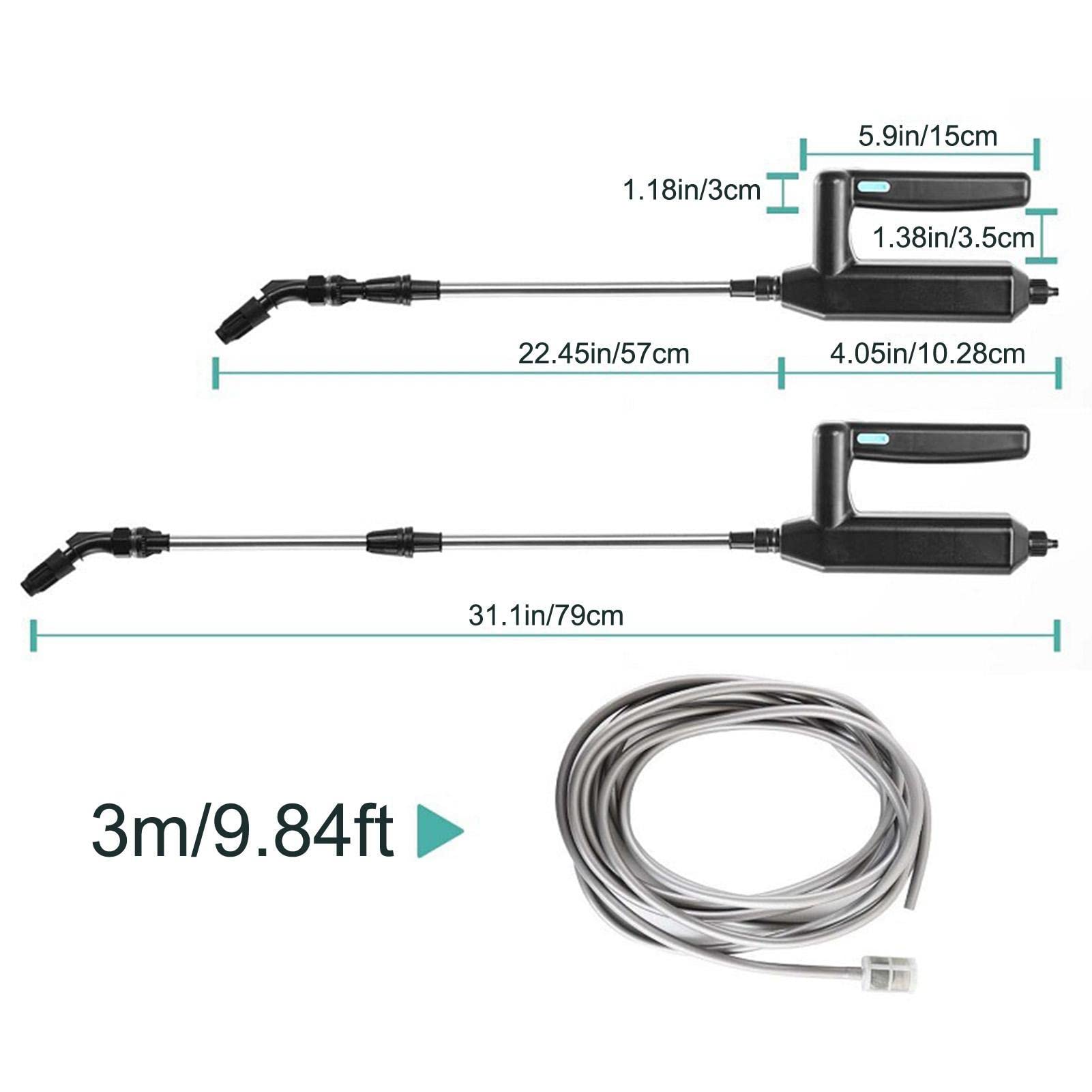Rechargeable Garden Sprayer, Battery Powered Portable Plant Sprayer with Telescopic Wand, 3m Hose and 3 Nozzles for Lawn, Garden, Weed and Farm Spraying