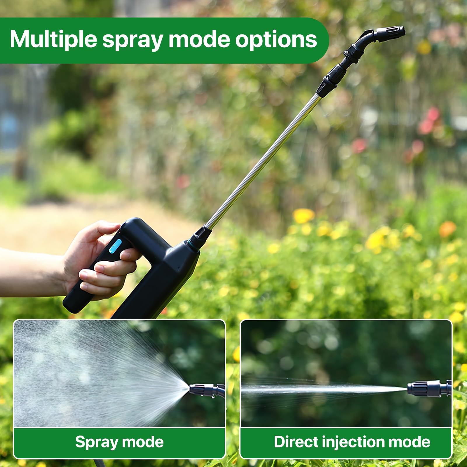 Rechargeable Garden Sprayer, Battery Powered Portable Plant Sprayer with Telescopic Wand, 3m Hose and 3 Nozzles for Lawn, Garden, Weed and Farm Spraying