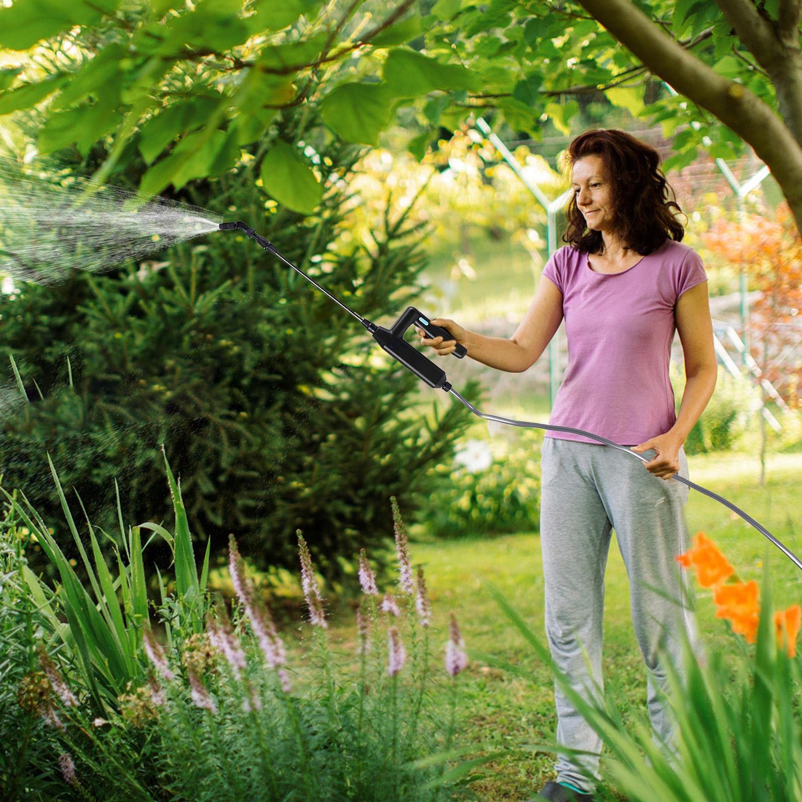 Rechargeable Garden Sprayer, Battery Powered Portable Plant Sprayer with Telescopic Wand, 3m Hose and 3 Nozzles for Lawn, Garden, Weed and Farm Spraying