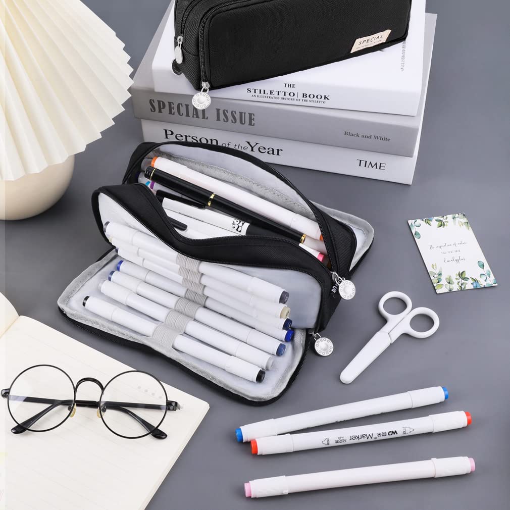 Large Capacity Pencil Case with 3 Compartments, Durable Oxford Pencil Pouch Organizer for Students, Boys and Girls School Supplies, Pen Holder Makeup Storage Bag