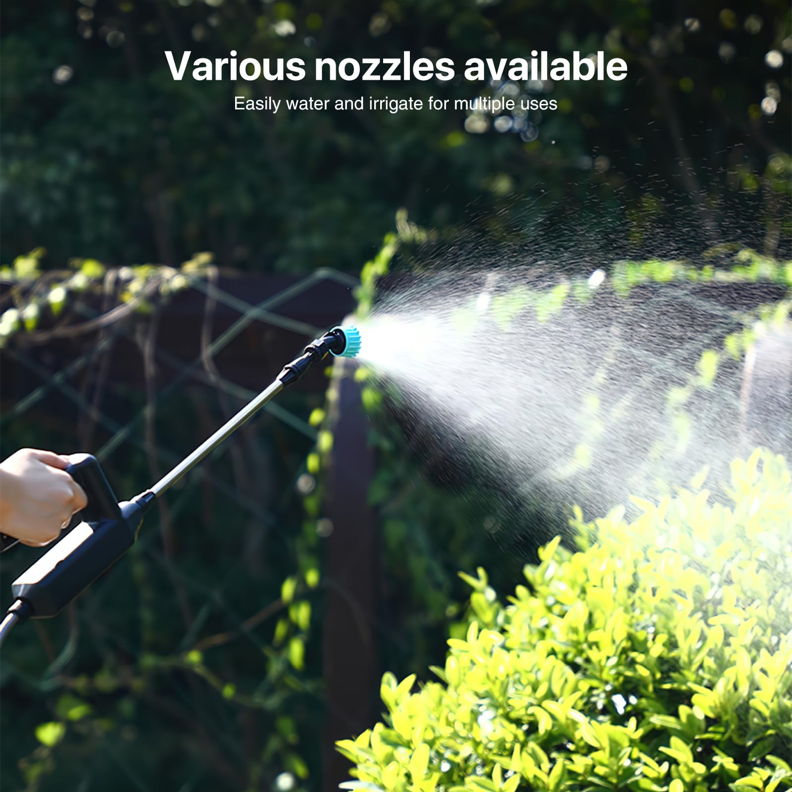 Rechargeable Garden Sprayer, Battery Powered Portable Plant Sprayer with Telescopic Wand, 3m Hose and 3 Nozzles for Lawn, Garden, Weed and Farm Spraying
