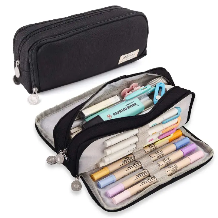 Large Capacity Pencil Case with 3 Compartments, Durable Oxford Pencil Pouch Organizer for Students, Boys and Girls School Supplies, Pen Holder Makeup Storage Bag