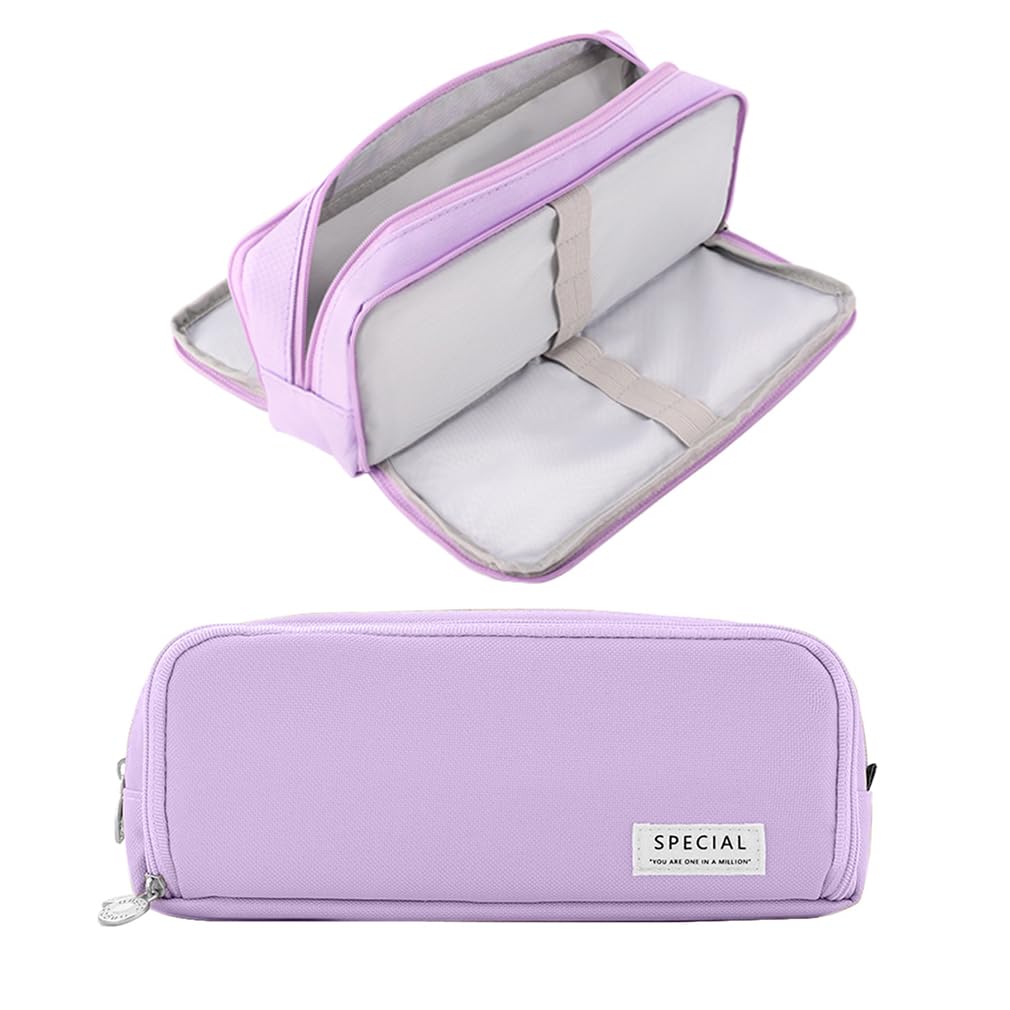Large Capacity Pencil Case with 3 Compartments, Durable Oxford Pencil Pouch Organizer for Students, Boys and Girls School Supplies, Pen Holder Makeup Storage Bag