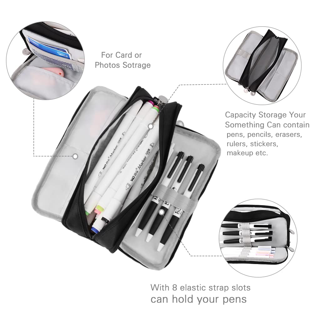 Large Capacity Pencil Case with 3 Compartments, Durable Oxford Pencil Pouch Organizer for Students, Boys and Girls School Supplies, Pen Holder Makeup Storage Bag