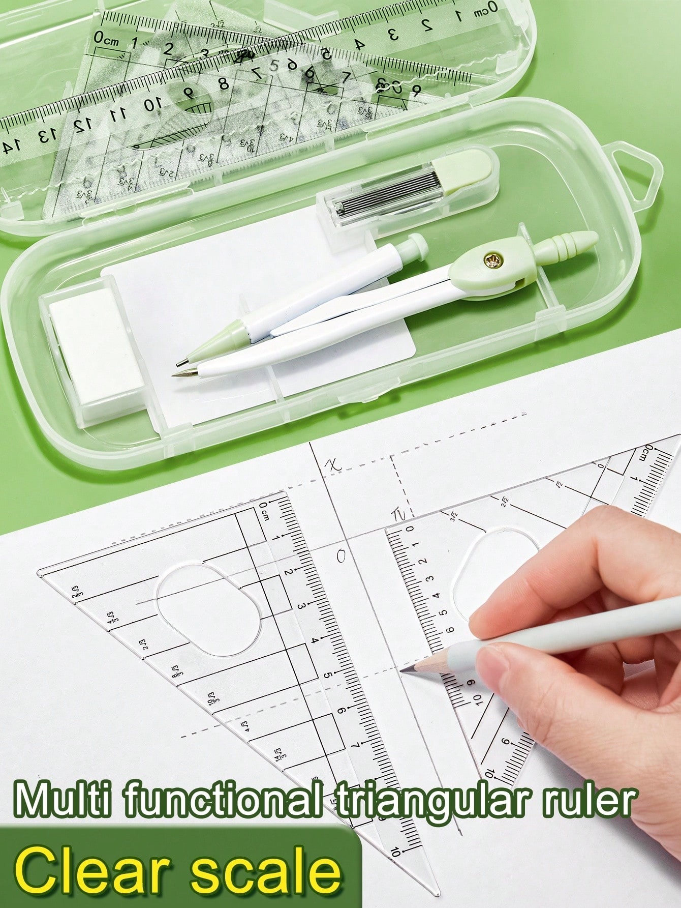 7PCS Mathematical Geometry Set with Compass and Protractor, Complete Student Drawing Kit Including Rulers, Eraser and Pencil Leads, Ideal School Supplies for Math, Exams and Technical Drawing