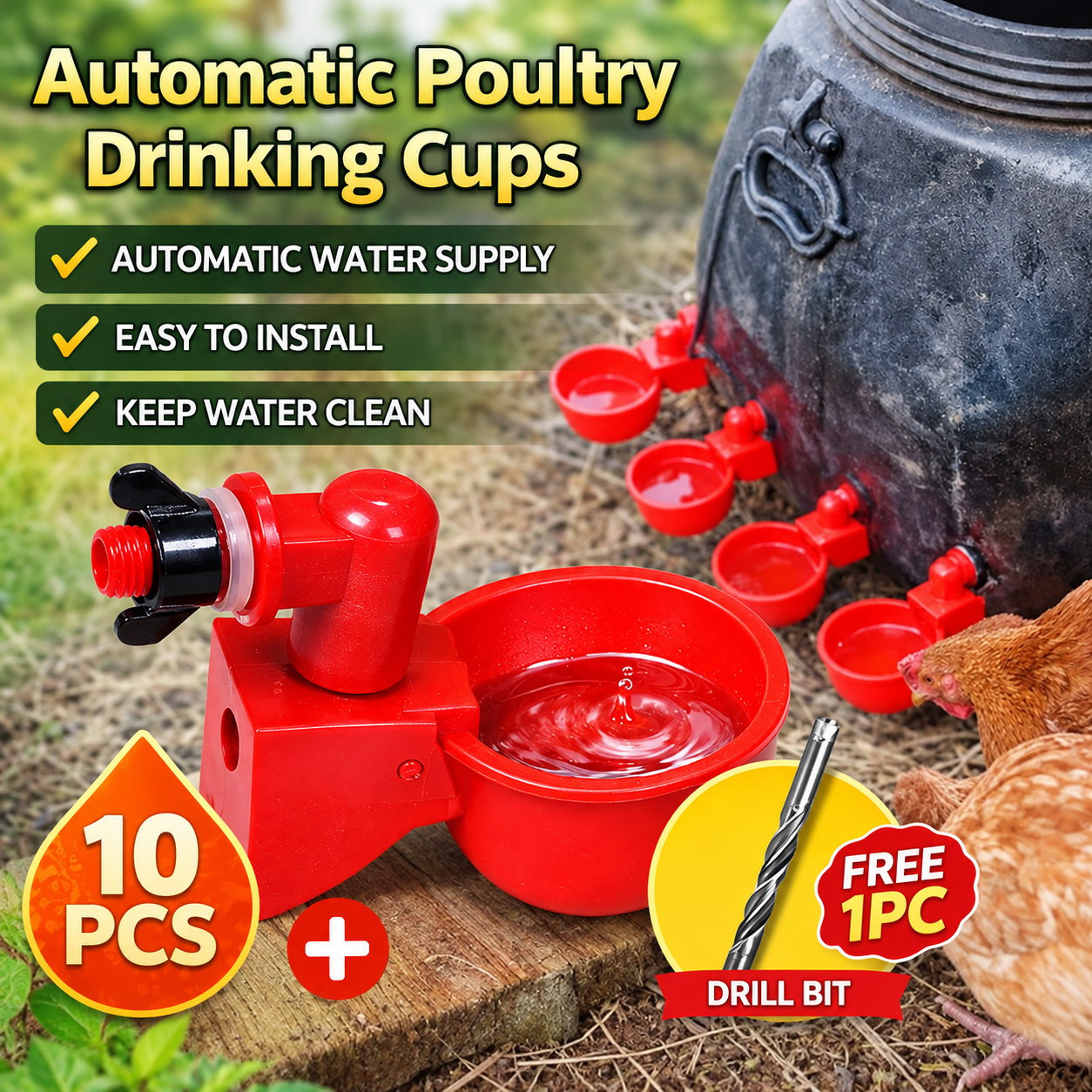 Automatic Poultry Drinker Cups 5PCS Chicken Water Feeder Self Filling Water Cups for Hens Ducks Quails Pigeons Bee Waterer Easy Install Poultry Drinking System Farm Tool