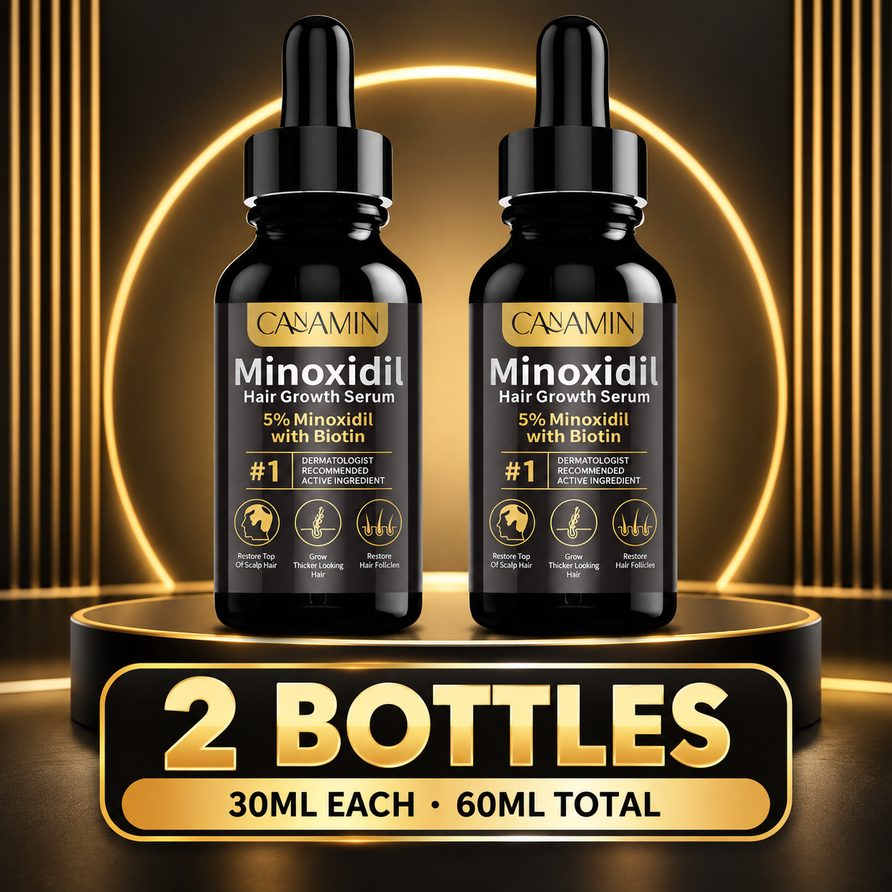 2PCS Pack Universal Melao 5% Minoxidil Hair Growth Serum, 60ml Total, for Men and Women, Anti Hair Loss Scalp Care, Supports Thicker Fuller Hair, Beard Growth, Hair Regrowth and Fast Absorbing Formula