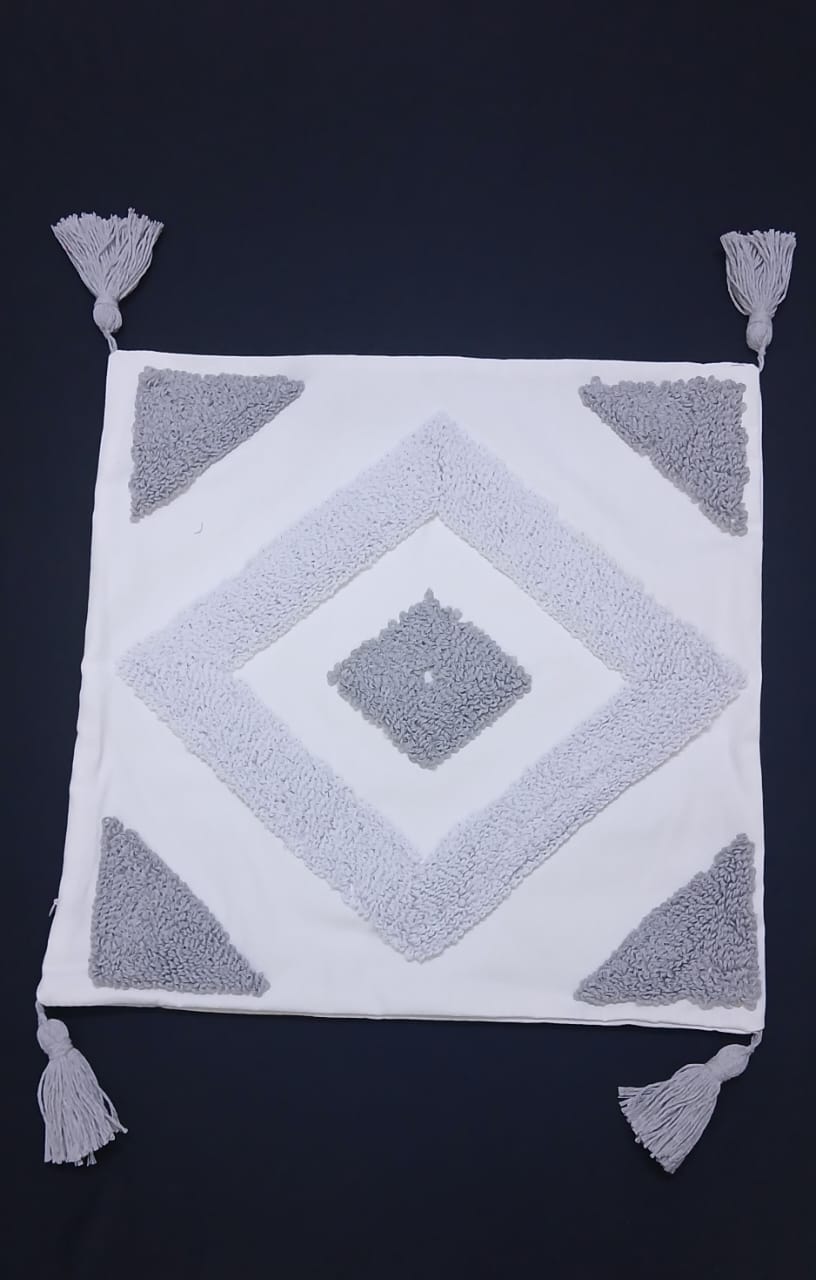 Set of 4pcs Tufted Boho Cushion Cover Size 45x45cm – Cotton Linen Decorative Pillow Case with Textured Tufted Design for Couch, Bed, Living Room or Boho Home Decor