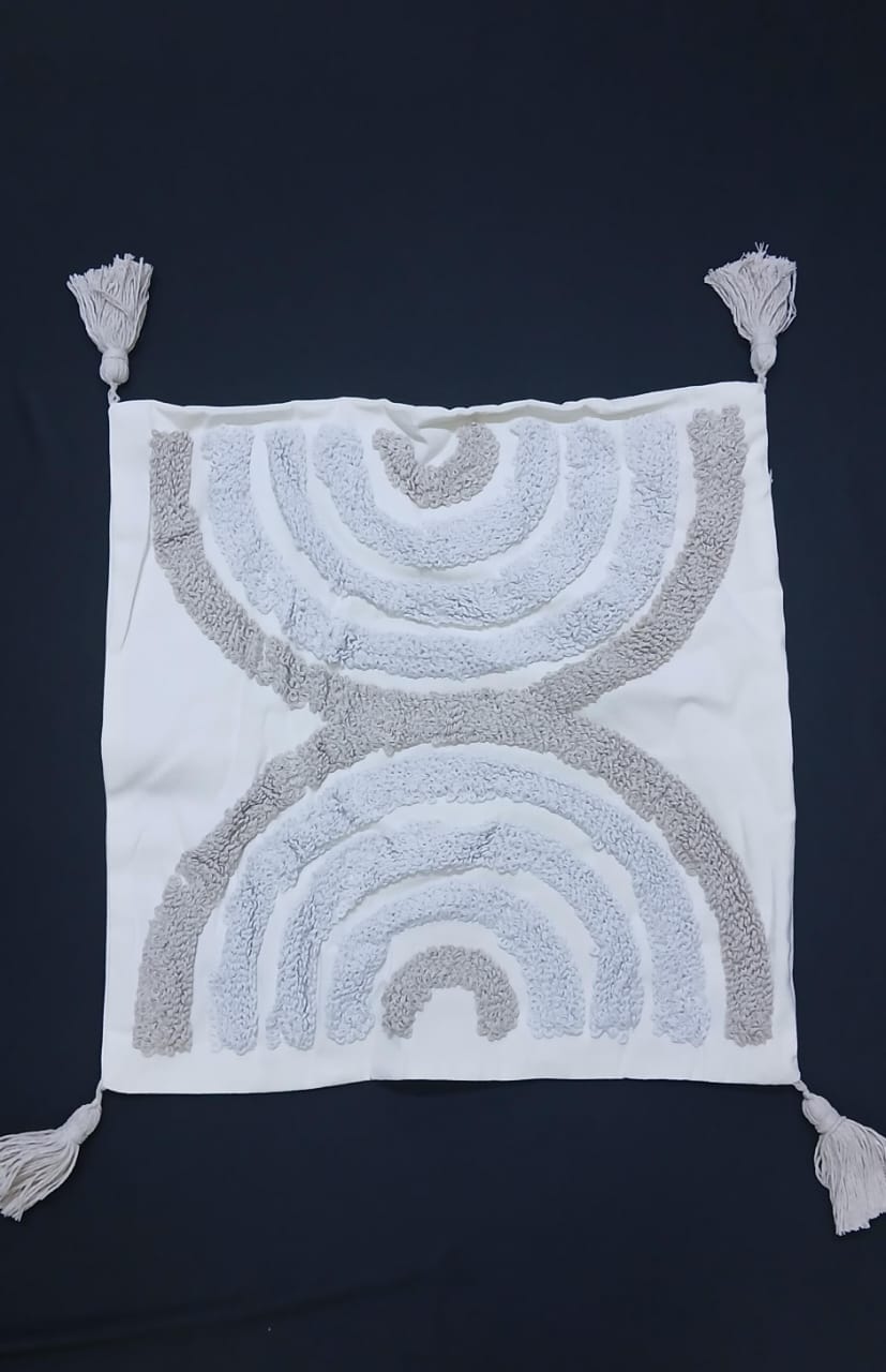 Set of 4pcs Tufted Boho Cushion Cover Size 45x45cm – Cotton Linen Decorative Pillow Case with Textured Tufted Design for Couch, Bed, Living Room or Boho Home Decor