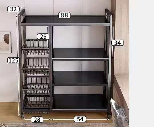 Multi-Layer Multipurpose Kitchen Storage Rack Organizer with Lockable Wheels – Metallic Household Shelf for Vegetables, Kitchen Essentials & Home Storage
