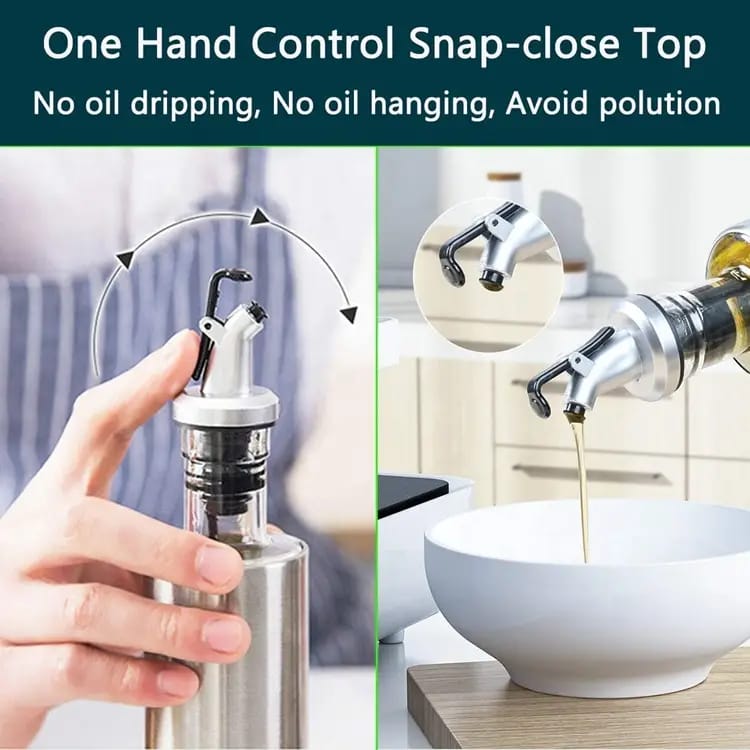 2-Piece Oil and Vinegar Kitchen Automatic Dispenser Set – 500ml Glass Bottles with Stainless Steel Pour Spouts for Cooking and Salad Dressing