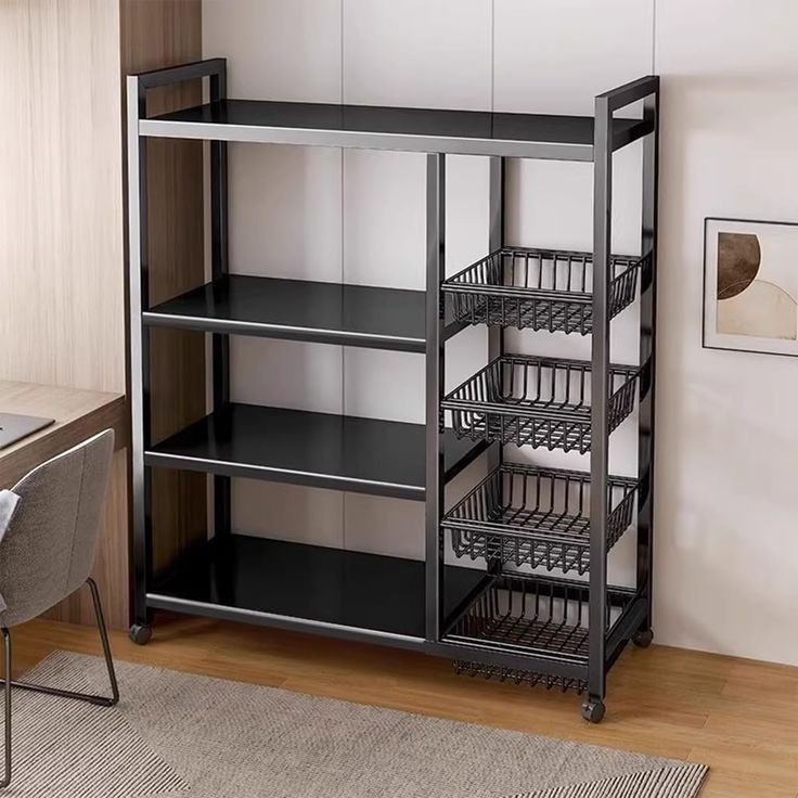 Multi-Layer Multipurpose Kitchen Storage Rack Organizer with Lockable Wheels – Metallic Household Shelf for Vegetables, Kitchen Essentials & Home Storage