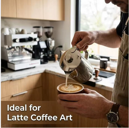 High Quality Stainless Steel Milk Frothing Jug 600ml – Durable Espresso Steaming Pitcher for Coffee, Cappuccino, Latte Art, Home & Hotel Use