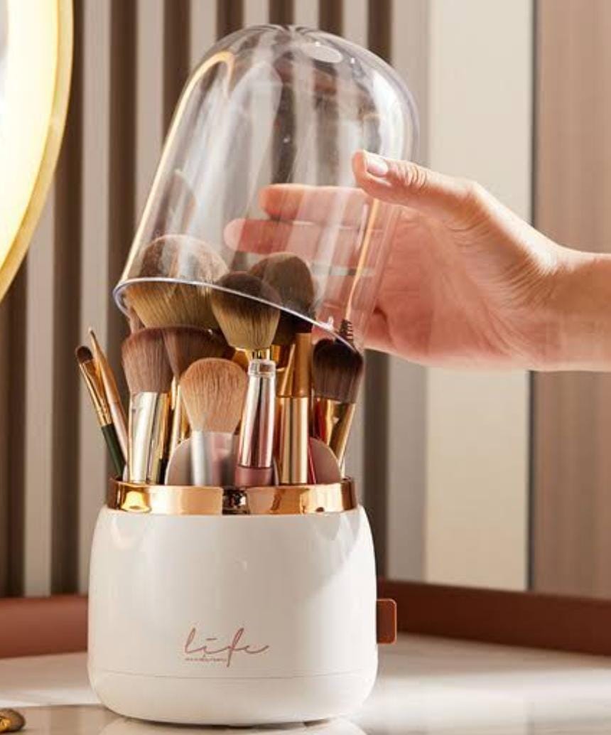 Makeup Brush Organizer Storage Box Rotating Brush Holder for Vanity Multi-functional Pencil Container Decorative Room Decor Aesthetic. Rotary Glam Cosmetic Makeup Brush Organizer bucket
