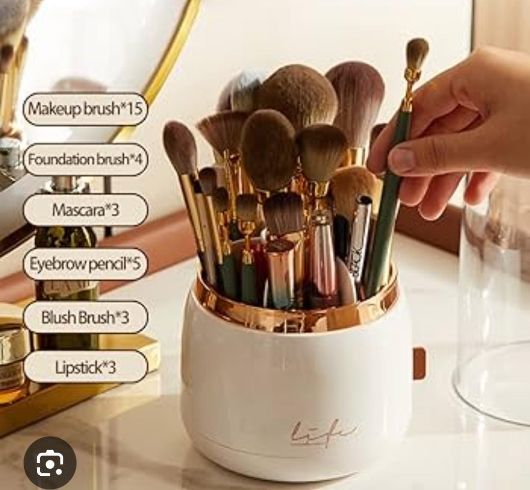 Makeup Brush Organizer Storage Box Rotating Brush Holder for Vanity Multi-functional Pencil Container Decorative Room Decor Aesthetic. Rotary Glam Cosmetic Makeup Brush Organizer bucket
