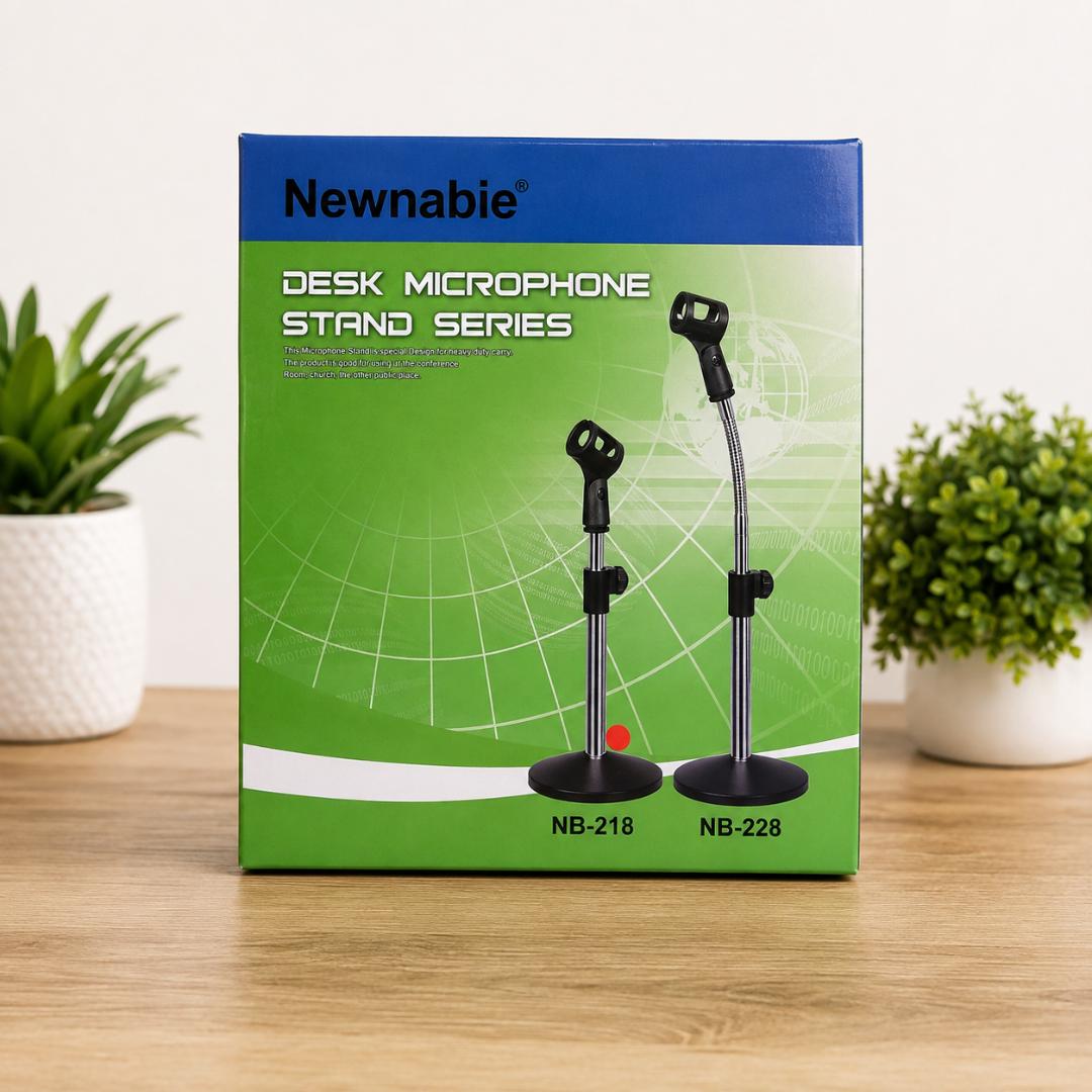 Newnabie NB-218 Adjustable Desk Microphone Stand with Heavy Metal Base – Black
