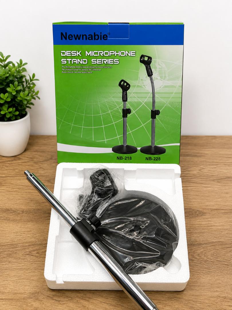 Newnabie NB-218 Adjustable Desk Microphone Stand with Heavy Metal Base – Black