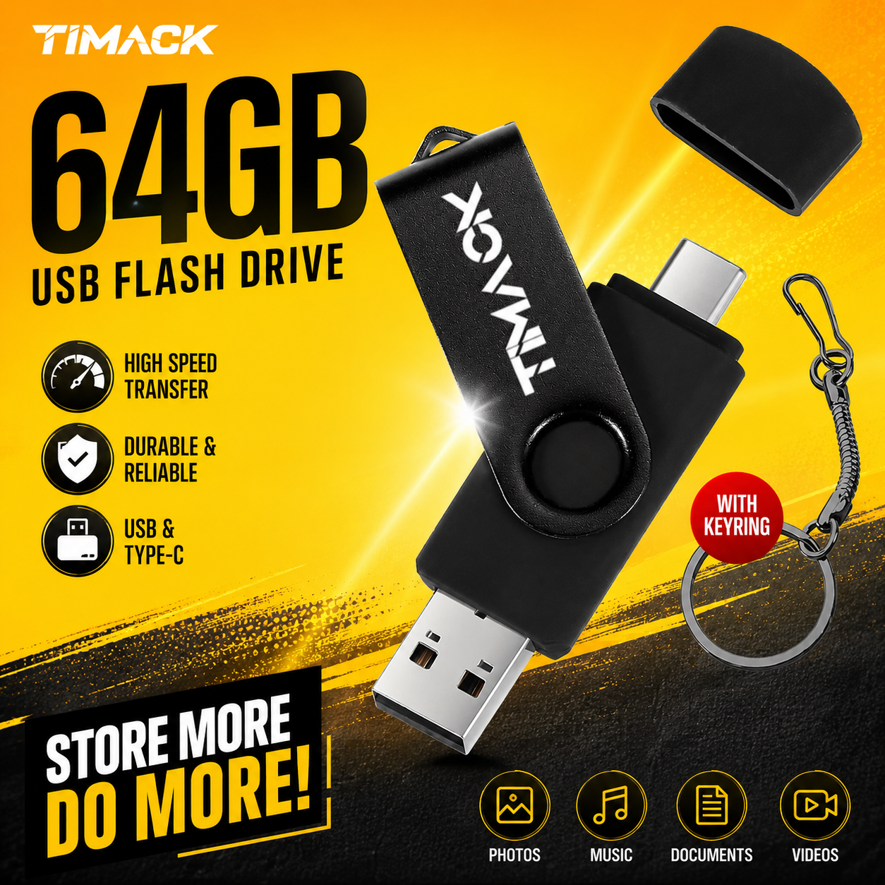 【FREE GIFT】TIMACK 128GB USB 3.0 Metal OTG 2 IN 1 Type C Flash Drive 64GB Pen Drive 16GB Pendrive Disk On Key USB Stick Memory Flash Disk Real Capacity Promotion