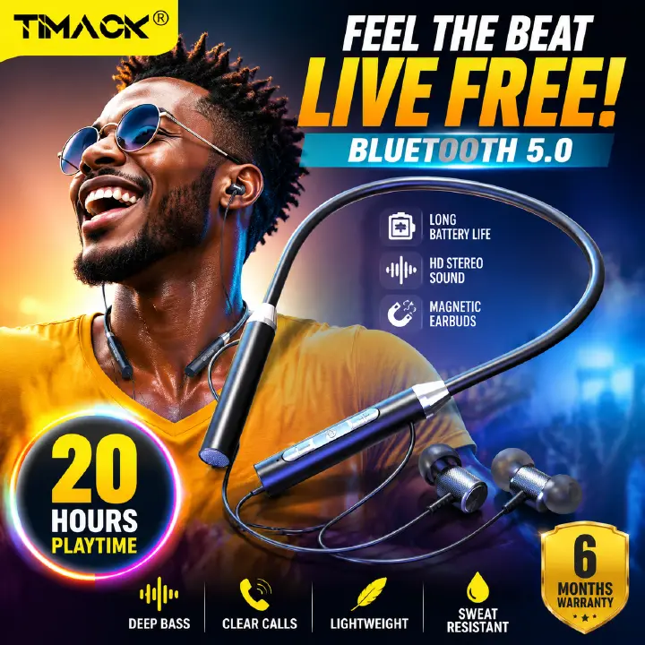 TIMACK G01 Wireless Bluetooth Earphones TWS 9D Stereo Surround Headphone Magnetic Sport Neckband Headset Neck-hanging Earbuds with Mic