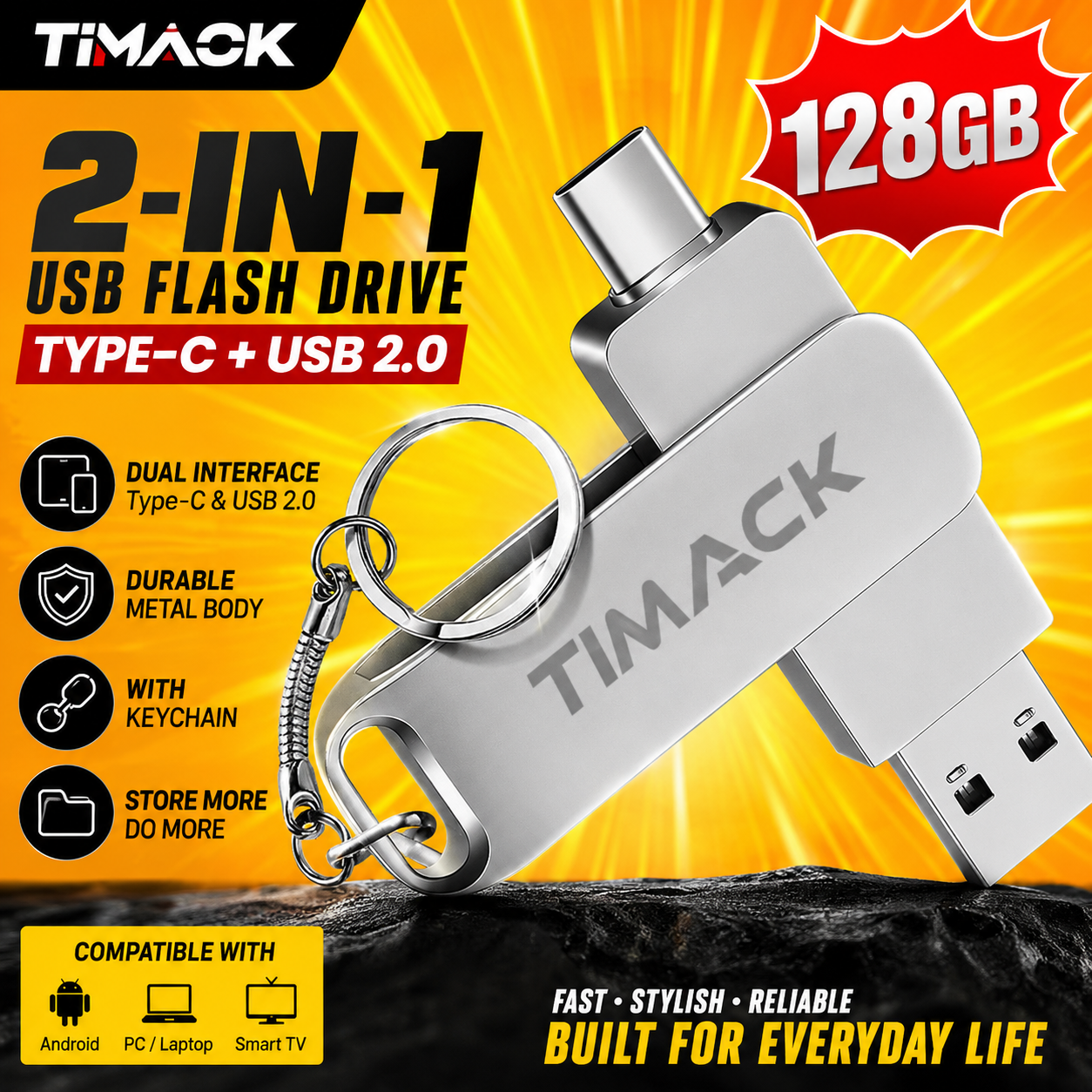 【FREE GIFT】TIMACK 2 in1 OTG Metal USB 3.0 Disk 32GB/64GB/128GB Type-C/USB 3.0 USB Flash Drives Memory Flash Disks Data Storage