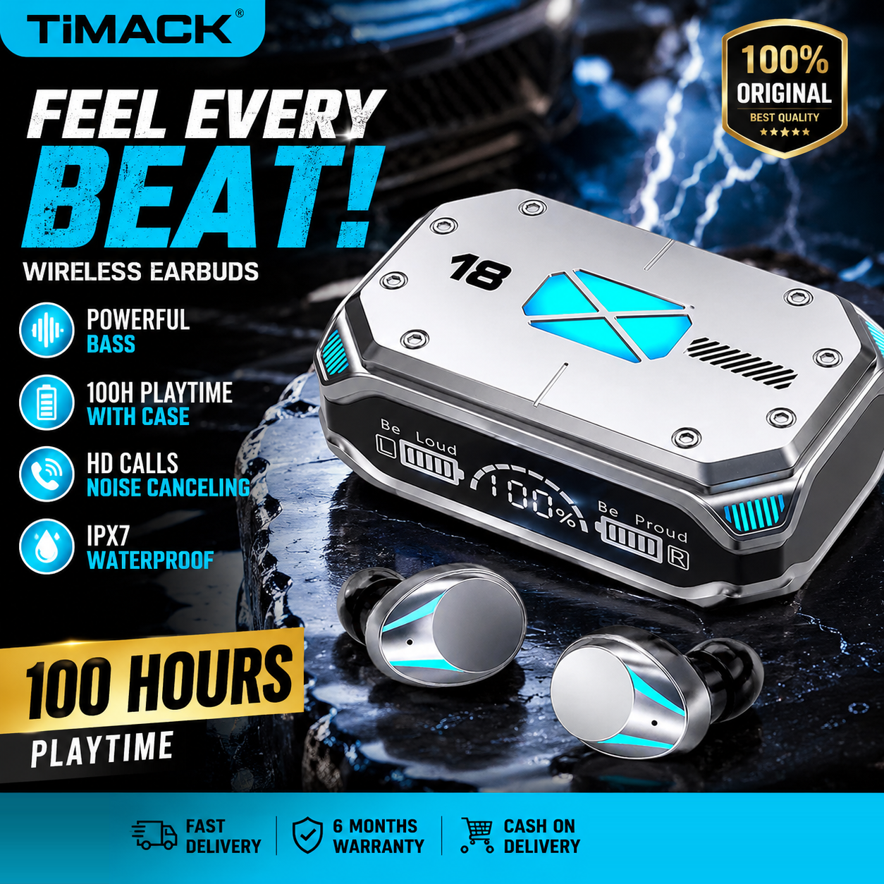 TIMACK M41 Bluetooth Earphone Wireless Earbuds Smart Touch Digital Display Stereo Earpods With Colour Light Magnetic Suction Headset