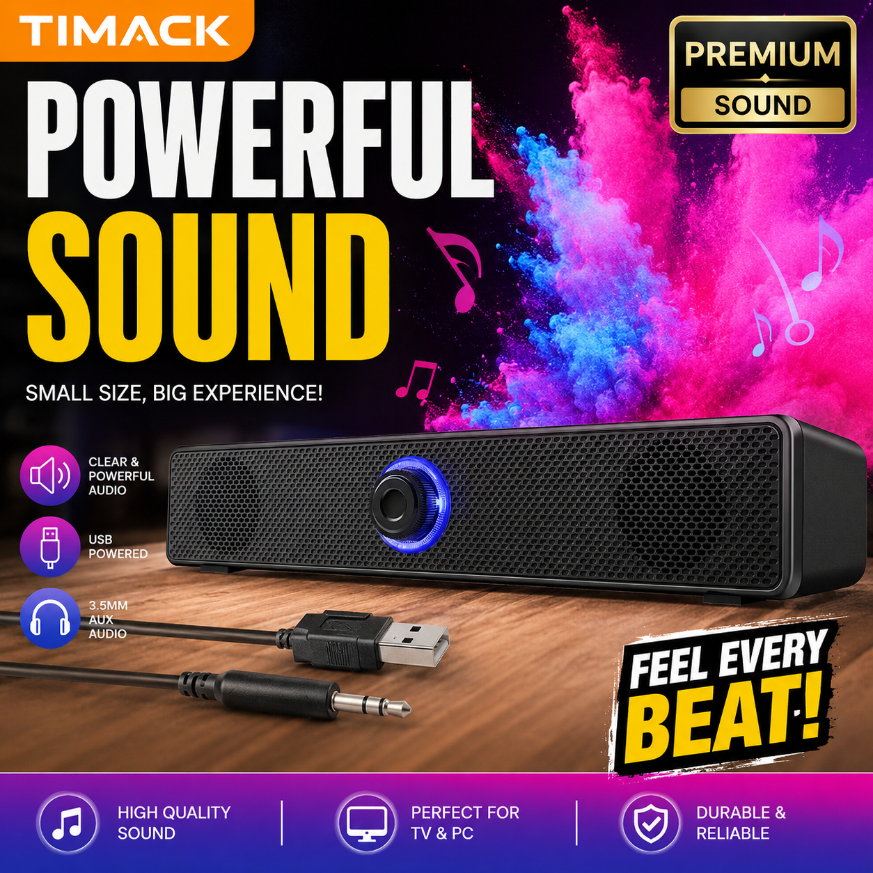 TIMACK Home Theater Sound System Bluetooth Speaker 4D Surround Soundbar Computer Speaker For TV Soundbar Box Subwoofer Stereo Music Box
