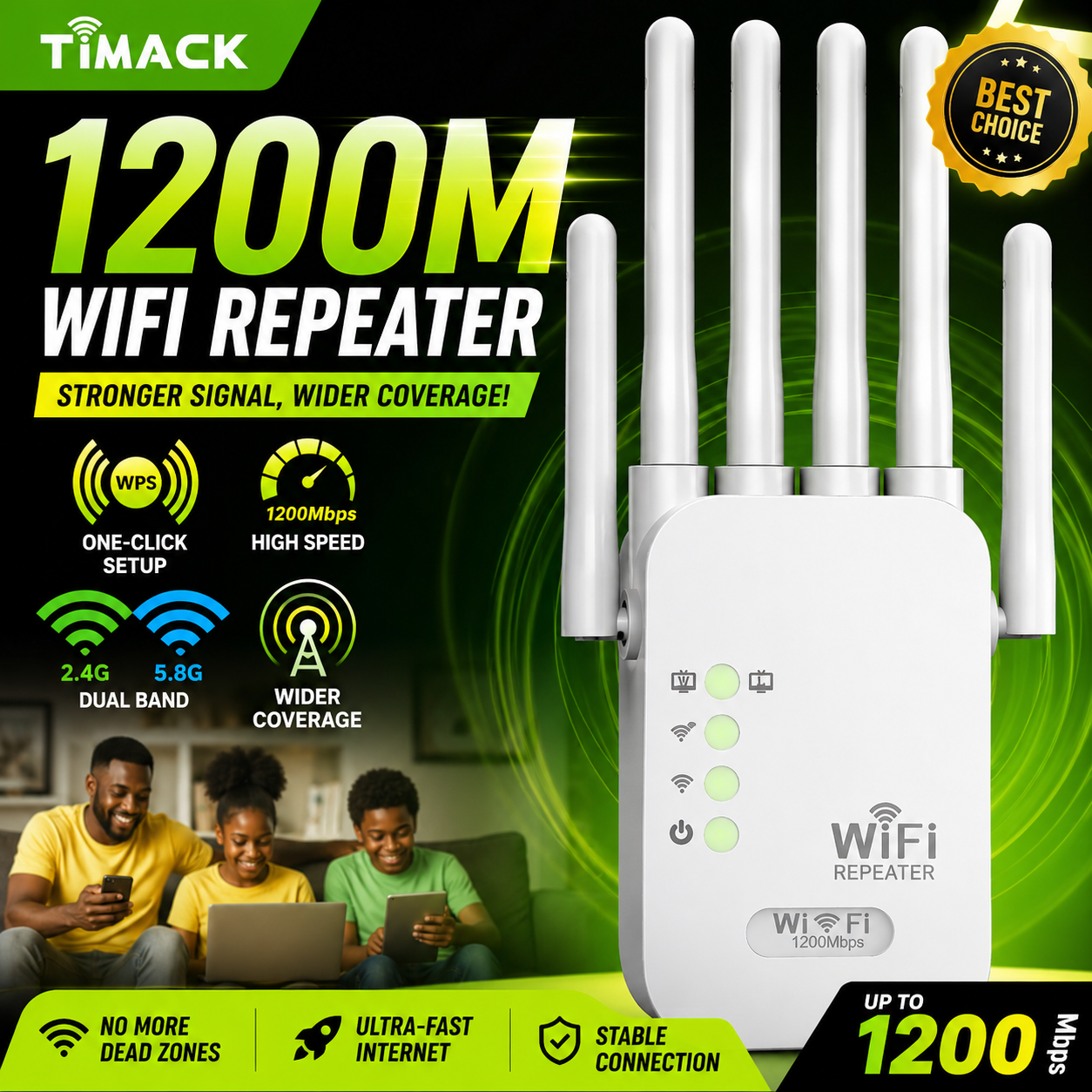 TIMACK 5G 2.4G Dual-band 300Mbps 1200Mbps WiFi Repeater Wireless Extender WiFi Booster Network Amplifier Long Range Signal WiFi Router