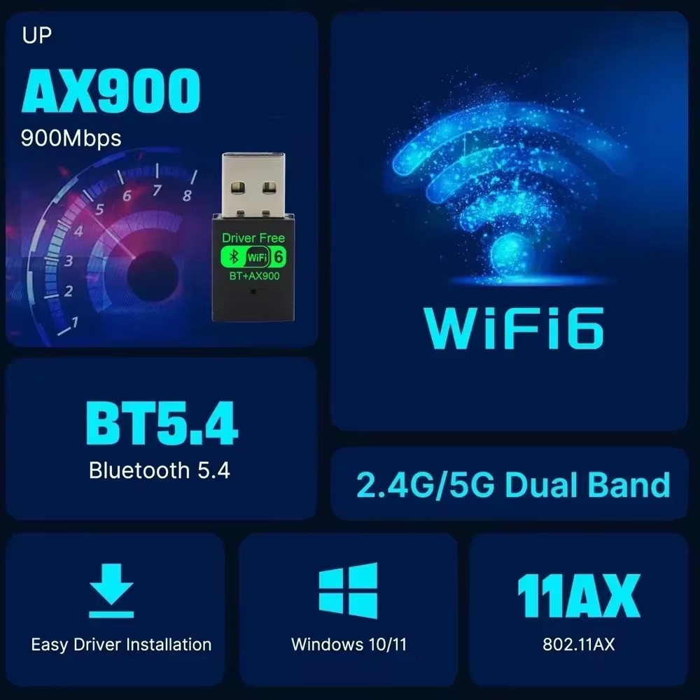 TIMACK 900Mbps USB WiFi Bluetooth 5.4 Adapter 2in1 Dongle Dual Band 2.4G 5GHz USB WiFi 6 Network Wireless Wlan Receiver DRIVER FREE