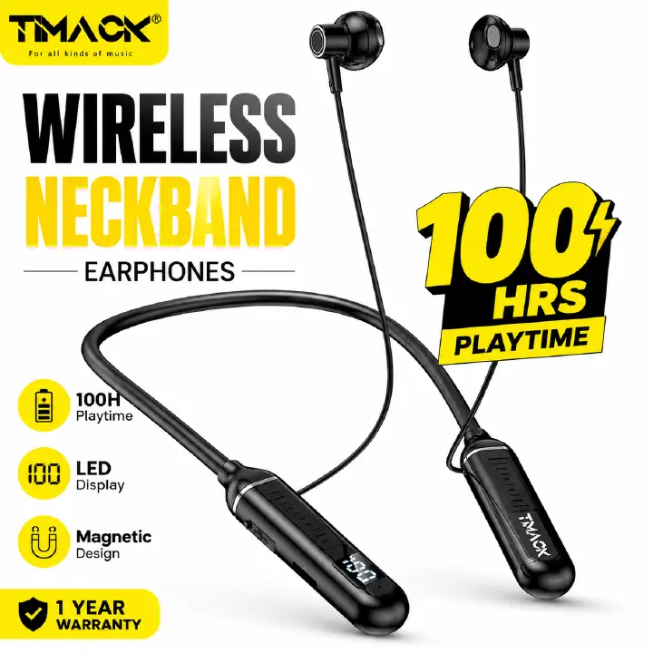 TIMACK Wireless Earphones Bluetooth 5.3 Neckband Headphones Gaming LED Display HIFI Headset Sports TWS Earbuds With Mic TF Card