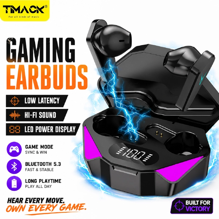 TIMACK X15 TWS Gaming Earbuds Wireless Bluetooth Earphones With Mic Bass Audio Sound Positioning 9D Stereo Music HiFi Bluetooth Earpods For Gamer