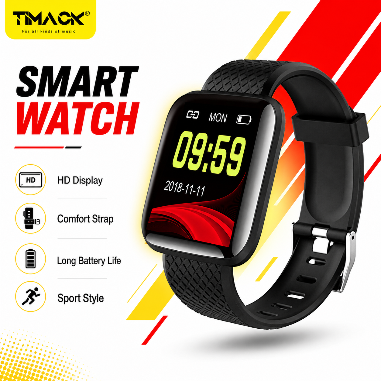 TIMACK Smart Watch Sport Wristband Running Fitness Monitor Track Heart Rate Message Remind Men Smartwatch Woman Clock