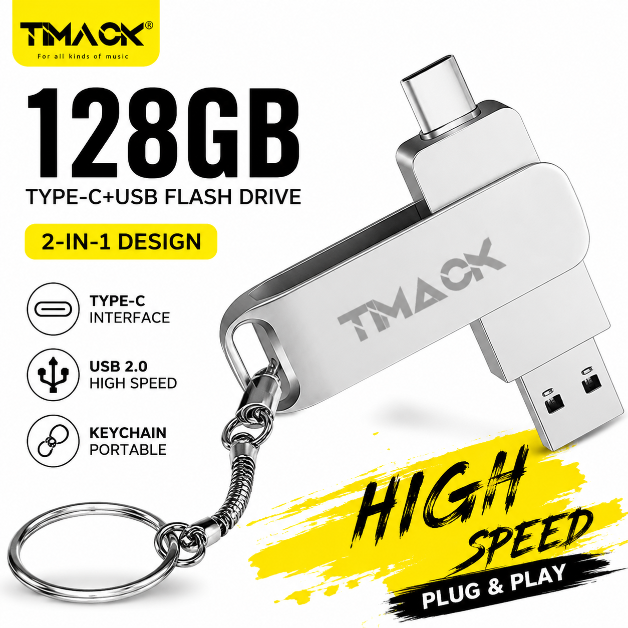 【FREE GIFT】TIMACK 2 in1 OTG Metal USB 3.0 Disk 32GB/64GB/128GB Type-C/USB 3.0 USB Flash Drives Memory Flash Disks Data Storage