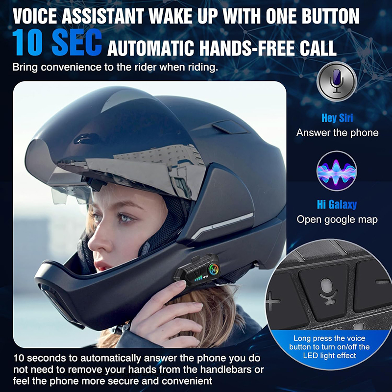 TIMACK Y10 Bluetooth 5.3 Helmet Headset Wireless Hands-free Call Phone Kit Motorcycle Waterproof Earphone Music Player Speaker for Moto