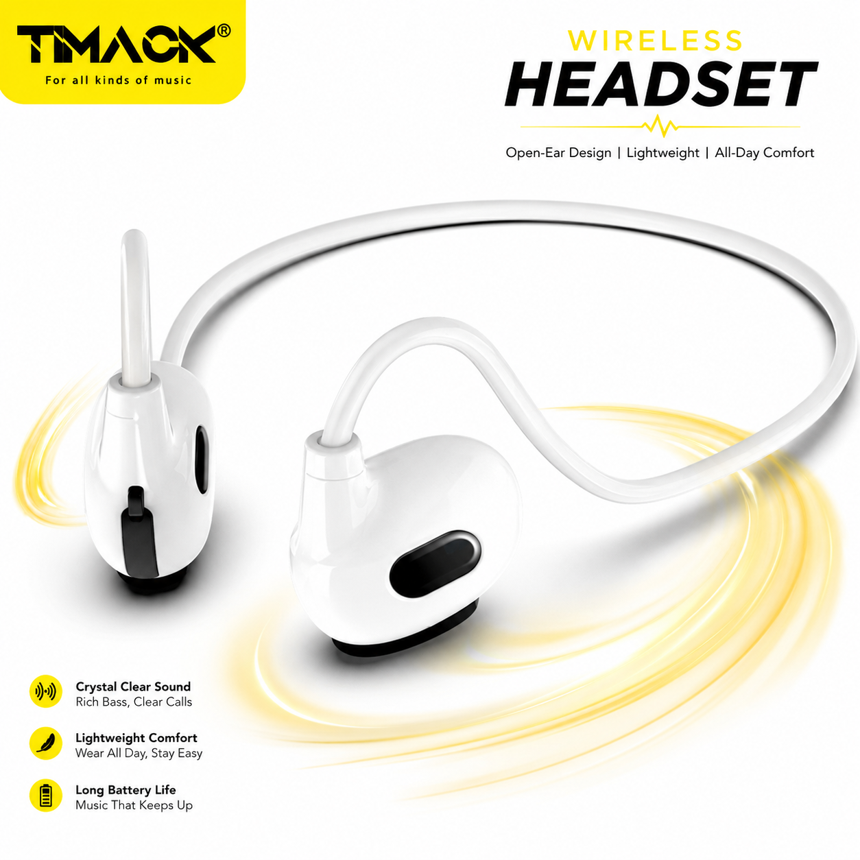 TIMACK Wireless Earbuds Bluetooth 5.3 Earphones Air-Conduction Waterproof Earpods Stereo Over-Ear Sports Headphones with Mic