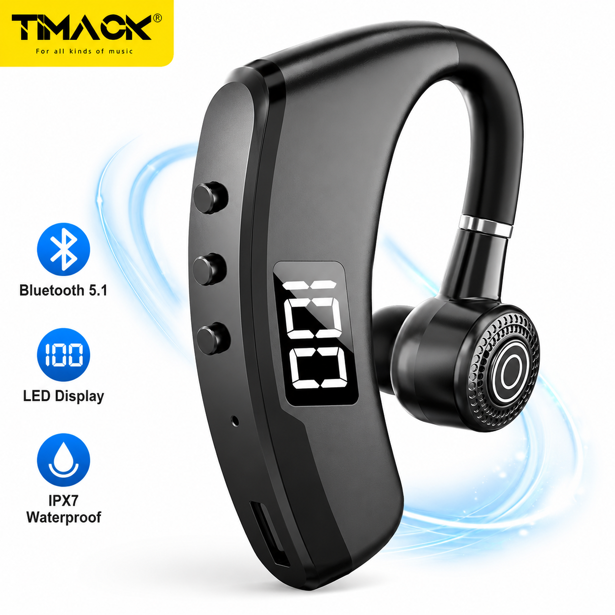 TIMACK V9 Business Wireless Bluetooth Earphone With HD Mic Calling Noice Cancelling Driver Car Sport Business Earpods HD Call Headset Outdoor  270° Rotation