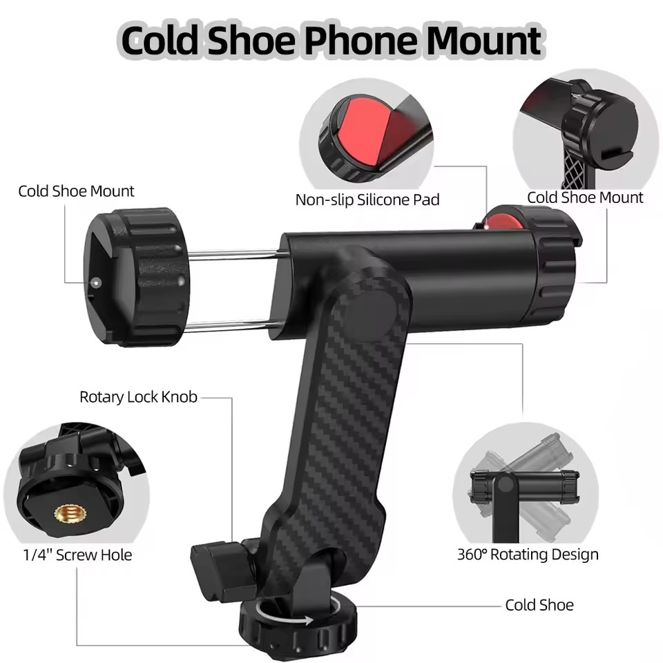 TIMACK CP10 For Samsung iPhone Xiaomi Cellphone Universal 360° Mobile Phone Clip Holder for 1/4 Screw Tripod Mount Adapter