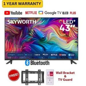 Skyworth 43''inch Frameless QLED GOOGLE TV Bluetooth  Netflix Youtube I-cast Prime VIdeo Google Play Assistant  Inbuilt Decoder Built-in Wi-FI +FREE TV GUARD+BRACKET Skyworth 43Q5600H 2026 MODEL