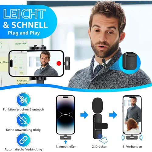 K9 Dual Wireless Microphone – Rechargeable Lapel Mic for Type-C Android, iPhone and iOS (Plug and Play, 20m Range